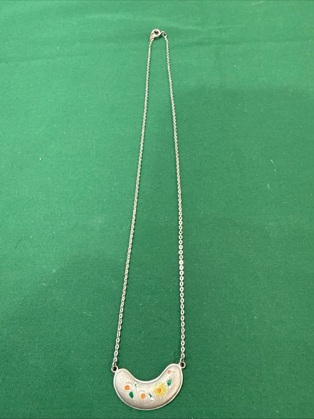 Silver-tone Floral Crescent Pendant Necklace - Silver 69F